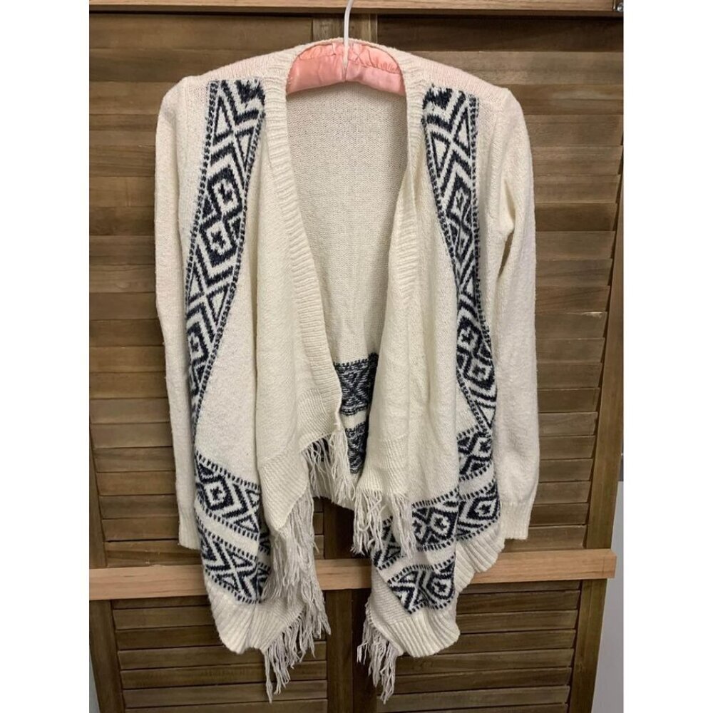 Hollister Tribal Pattern Knit Cardigan With Fringe Size Small